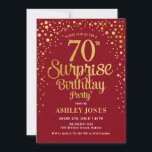 Surprise 70th Birthday Party - Red & Gold Invitation<br><div class="desc">Surprise 70th Birthday Party Invitation.
Elegant design in dark red and faux glitter gold. Features stylish script font and confetti. Message me if you need custom age.</div>