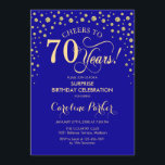 Surprise 70th Birthday Party - Royal Blue Gold Invitation<br><div class="desc">Surprise 70th Birthday Party Invitation.
Elegant design in sapphire royal blue and faux glitter gold. Features script font and diamonds confetti. Cheers to 70 Years! Message me if you need further customization.</div>