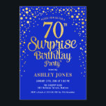 Surprise 70th Birthday Party - Royal Blue & Gold Invitation<br><div class="desc">Surprise 70th Birthday Party Invitation.
Elegant design in royal blue and faux glitter gold. Features stylish script font and confetti. Message me if you need custom age.</div>