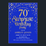 Surprise 70th Birthday Party - Royal Blue & Gold Invitation<br><div class="desc">Surprise 70th Birthday Party Invitation.
Elegant design in royal blue and faux glitter gold. Features stylish script font and confetti. Message me if you need custom age.</div>