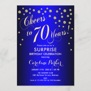 Surprise 70th Birthday Party - Royal Blue Gold Invitation