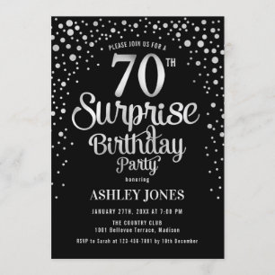 Surprise 70th Birthday Party - Silver & Black Invitation