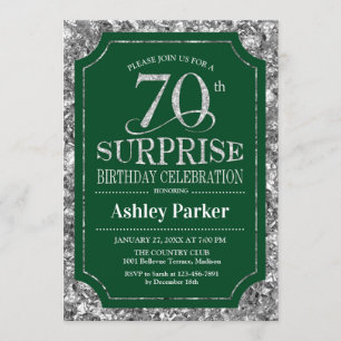 Surprise 70th Birthday Party - Silver Green Invitation