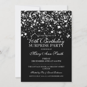 Surprise 70th Birthday Party Silver Midnight Glam Invitation
