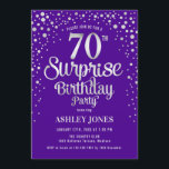 Surprise 70th Birthday Party - Silver & Purple Invitation<br><div class="desc">Surprise 70th Birthday Party Invitation.
 Elegant design in royal purple and faux glitter silver. Features stylish script font and confetti. Message me if you need custom age.</div>
