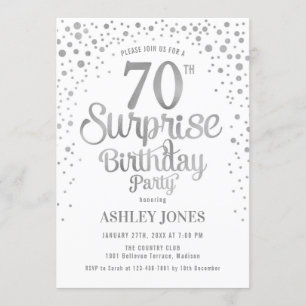 Surprise 70th Birthday Party - Silver & White Invitation
