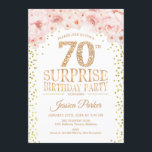 Surprise 70th Birthday Party - White Gold Pink Invitation<br><div class="desc">Surprise 70th Birthday Party Invitation.
Elegant design in faux glitter gold,  white and pink. Features confetti,  script font and watercolor blush pink flowers. Message me if you need further customization.</div>