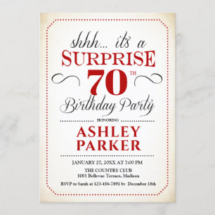 Surprise 70th Birthday Party - White Red Black Invitation