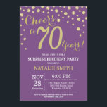 Surprise 70th Birthday Purple and Gold Diamond Invitation<br><div class="desc">Surprise 70th Birthday Invitation with Purple and Gold Glitter Diamond Background. Gold Confetti. Adult Birthday. Male Men or Women Birthday. For further customisation,  please click the "Customise it" button and use our design tool to modify this template.</div>