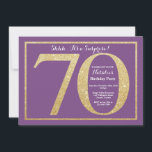 Surprise 70th Birthday Purple and Gold Glitter Invitation<br><div class="desc">Surprise 70th Birthday Invitation. Purple and Gold Glitter Birthday Party Invite with Purple Background. Surprise Birthday. Adult Birthday. Men or Women Bday Bash Party. For further customisation,  please click the "Customise it" button and use our design tool to modify this template.</div>
