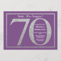 Surprise 70th Birthday Purple and Silver Glitter