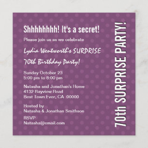 SURPRISE 70th Birthday Purple Polka Dots Y323 Invitation
