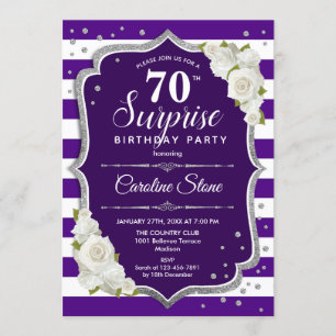 Surprise 70th Birthday - Purple Silver White Invitation