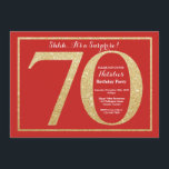 Surprise 70th Birthday Red and Gold Glitter Invitation<br><div class="desc">Surprise 70th Birthday Invitation. Red and Gold Glitter Birthday Party Invite with Red Background. Surprise Birthday. Adult Birthday. Men or Women Bday Bash Party. For further customisation,  please click the "Customise it" button and use our design tool to modify this template.</div>