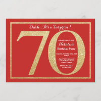 Surprise 70th Birthday Red and Gold Glitter