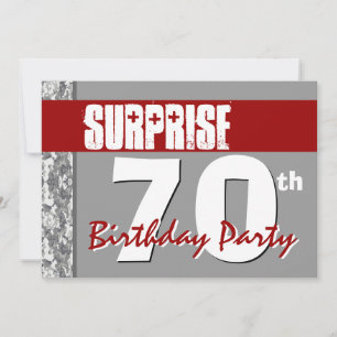 Surprise 70th Birthday Red and Grey V03 Invitation