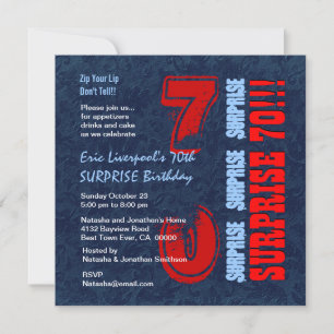 SURPRISE 70th Birthday Red White Blue C653 Invitation