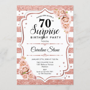 Surprise 70th Birthday - Rose Gold White Pink Invitation