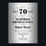 Surprise 70th Birthday - Silver Black Invitation<br><div class="desc">Surprise 70th Birthday Invitation. Retro design in faux silver foil and black. Cheers to 70 years! Can be also personalized into any year.</div>