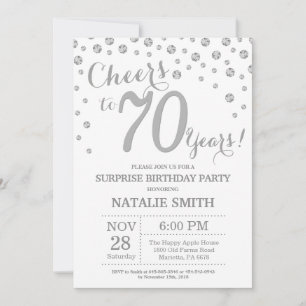 Surprise 70th Birthday Silver Glitter Diamond Invitation