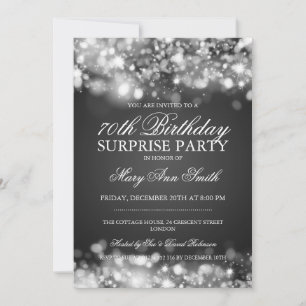 Surprise 70th Birthday Silver Sparkling Lights Invitation