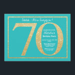 Surprise 70th Birthday Teal and Gold Glitter Invitation<br><div class="desc">Surprise 70th Birthday Invitation. Teal and Gold Glitter Birthday Party Invite with Teal Background. Surprise Birthday. Adult Birthday. Men or Women Bday Bash Party. For further customisation,  please click the "Customise it" button and use our design tool to modify this template.</div>