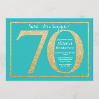 Surprise 70th Birthday Teal and Gold Glitter