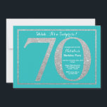 Surprise 70th Birthday Teal and Silver Glitter Invitation<br><div class="desc">Surprise 70th Birthday Invitation. Teal and Silver Glitter Birthday Party Invite with Teal Background. Surprise Birthday. Adult Birthday. Men or Women Bday Bash Party. For further customisation,  please click the "Customise it" button and use our design tool to modify this template.</div>