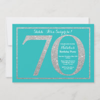 Surprise 70th Birthday Teal and Silver Glitter