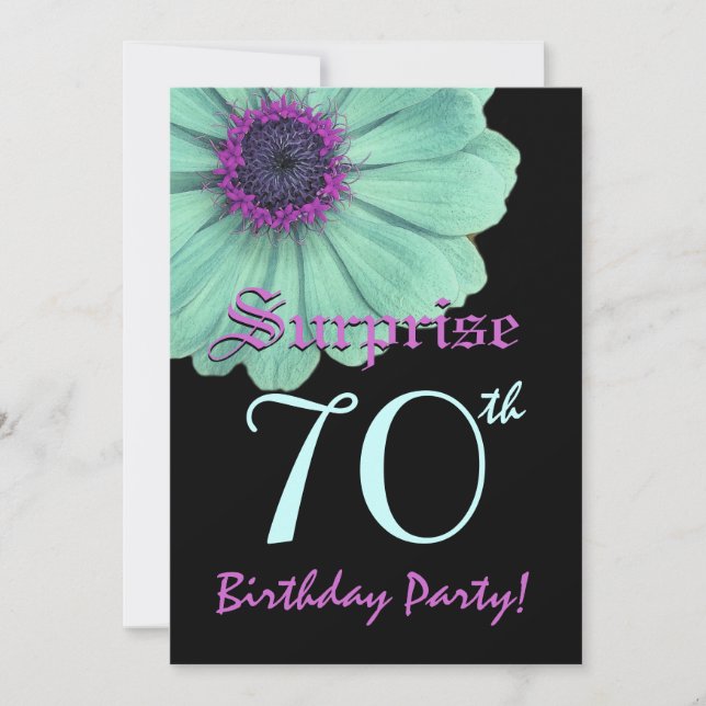 SURPRISE 70th Birthday Template Green Purple Daisy (Front)