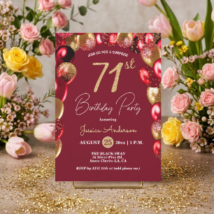 Surprise 71st Birthday Party Gold Burgundy Glitter Invitation
