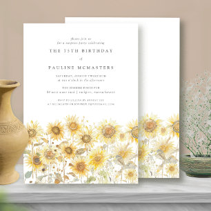 SURPRISE 75th Birthday Party Boho Summer Sunflower Invitation