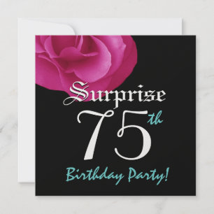 SURPRISE 75th Birthday Party Bright Pink Rose Invitation