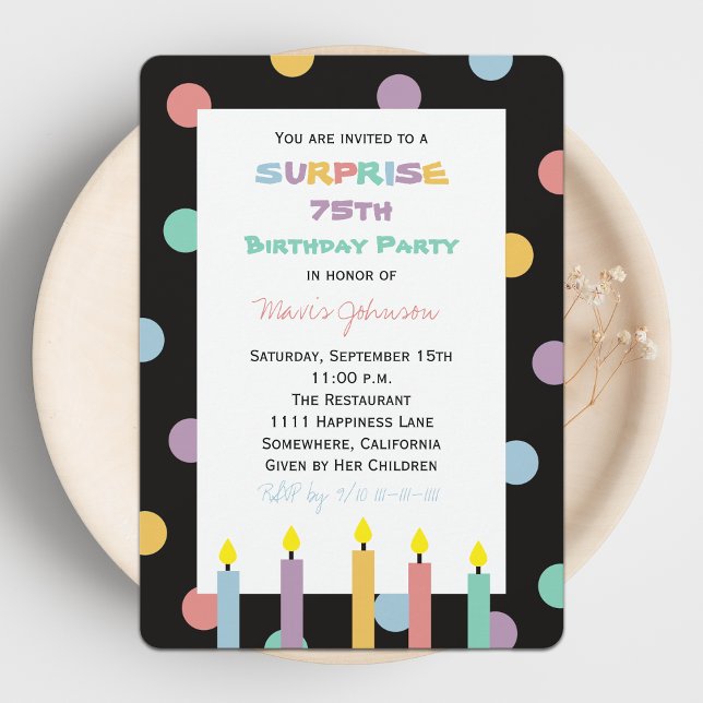Surprise 75th Birthday Party Colourful and Fun Invitation (Creator Uploaded)