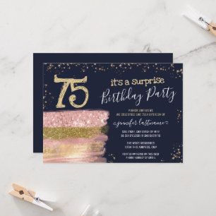 Surprise 75th Birthday Party Glitter Cake  Invitation