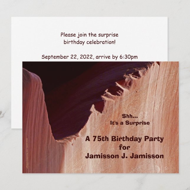 Surprise 75th Birthday Party Invitation Canyon (Front/Back)