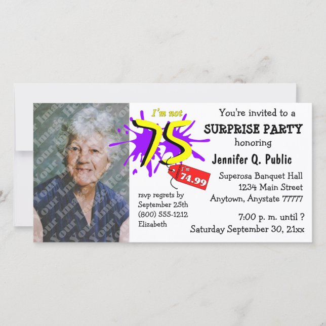Surprise 75th Birthday Party Photo Invitation (Front)