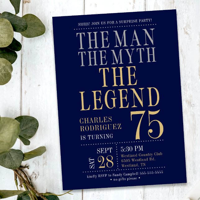 Surprise 75th Birthday The Man The Myth The Legend Invitation (Creator Uploaded)