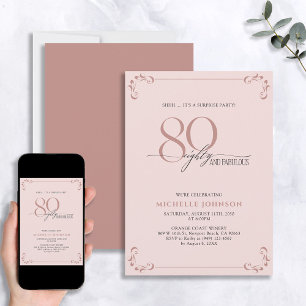 Surprise 80 & Fabulous Blush Pink & Black Birthday Invitation