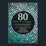 Surprise 80th Birthday Black and Teal Glitter Invitation<br><div class="desc">Surprise 80th Birthday Invitation. Black and Teal Glitter. Teal Diamond. Adult Birthday Party. For Men or Women. For further customisation,  please click the "Customise it" button and use our design tool to modify this template.</div>