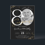 Surprise 80th Birthday Black Gold Photo Invitation<br><div class="desc">Surprise 80th Birthday Black Gold Photo Invitation  is a part of the Birthday Invitations collection. This product features customisable photo section gold glitter sparkles. Done with decorative fonts. Explore more matching products in our store.</div>
