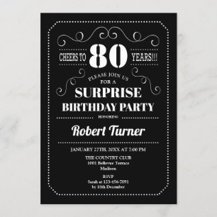 Surprise 80th Birthday - Black White Invitation