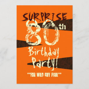 SURPRISE 80th Birthday Brown Ivory Orange C735 Invitation