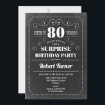 Surprise 80th Birthday - Chalkboard Invitation<br><div class="desc">Surprise 80th Birthday Invitation. Elegant retro style design in black and white. Features chalkboard pattern and script font. Perfect for women's or men's bday celebration.</div>