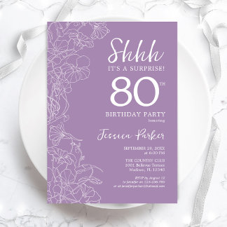 Surprise 80th Birthday - Floral Purple Invitation