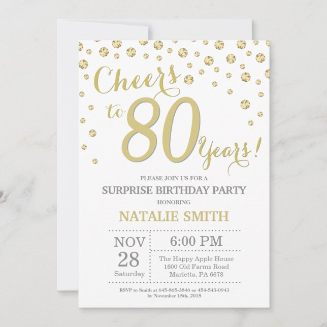 Surprise 80th Birthday Gold Glitter Diamond Invitation (Front)