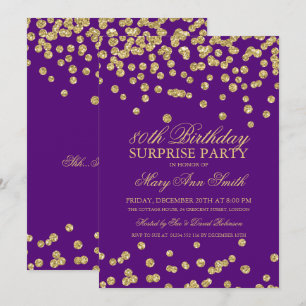 Surprise 80th Birthday Gold Glitter Purple Invitation