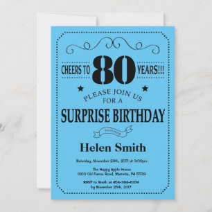 Surprise 80th Birthday Invitation Black and Blue