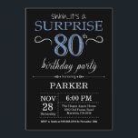 Surprise 80th Birthday Invitation Black and Blue<br><div class="desc">Surprise 80th Birthday Invitation with Black and Blue Glitter Background. Chalkboard. Adult Birthday. Men or Women Bday Invite. Any age. For further customisation,  please click the "Customise it" button and use our design tool to modify this template.</div>