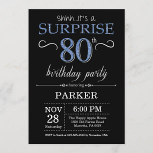 Surprise 80th Birthday Invitation Black and Blue